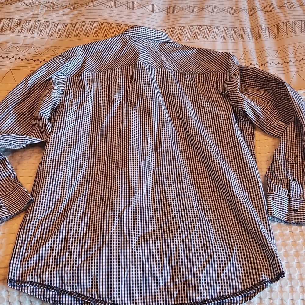 Men's Navy and White Checkered Shirt Xxl - Picture 4 of 4